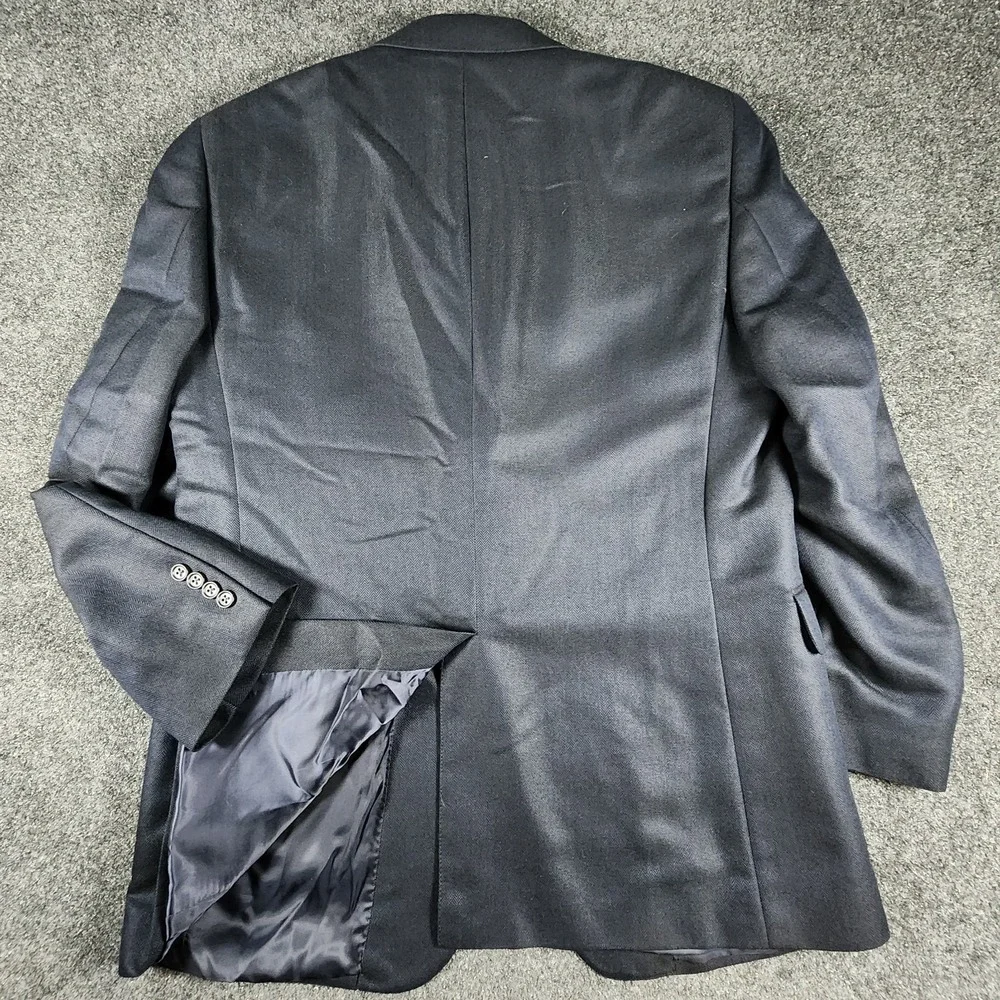 Jos A Banks Mens 43R Navy Blue Herringbone Sport Coat Blazer Silk & Camel‎ Hair